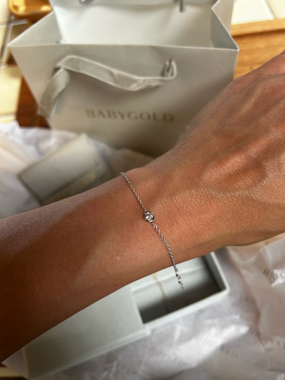 BabyGold Solid 14 K and Diamond Chain Bracelet 5”